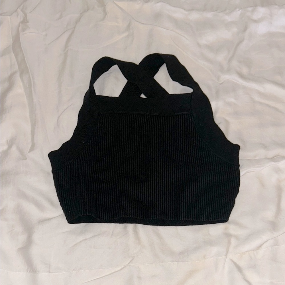 House of Harlow ribbed sculpt knit criss cross top